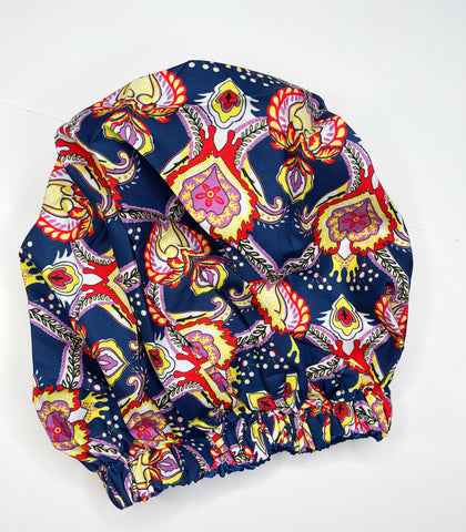 Navy Blue Satin Ankara Bonnet