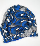 Royal Blue & White Satin Ankara Bonnet