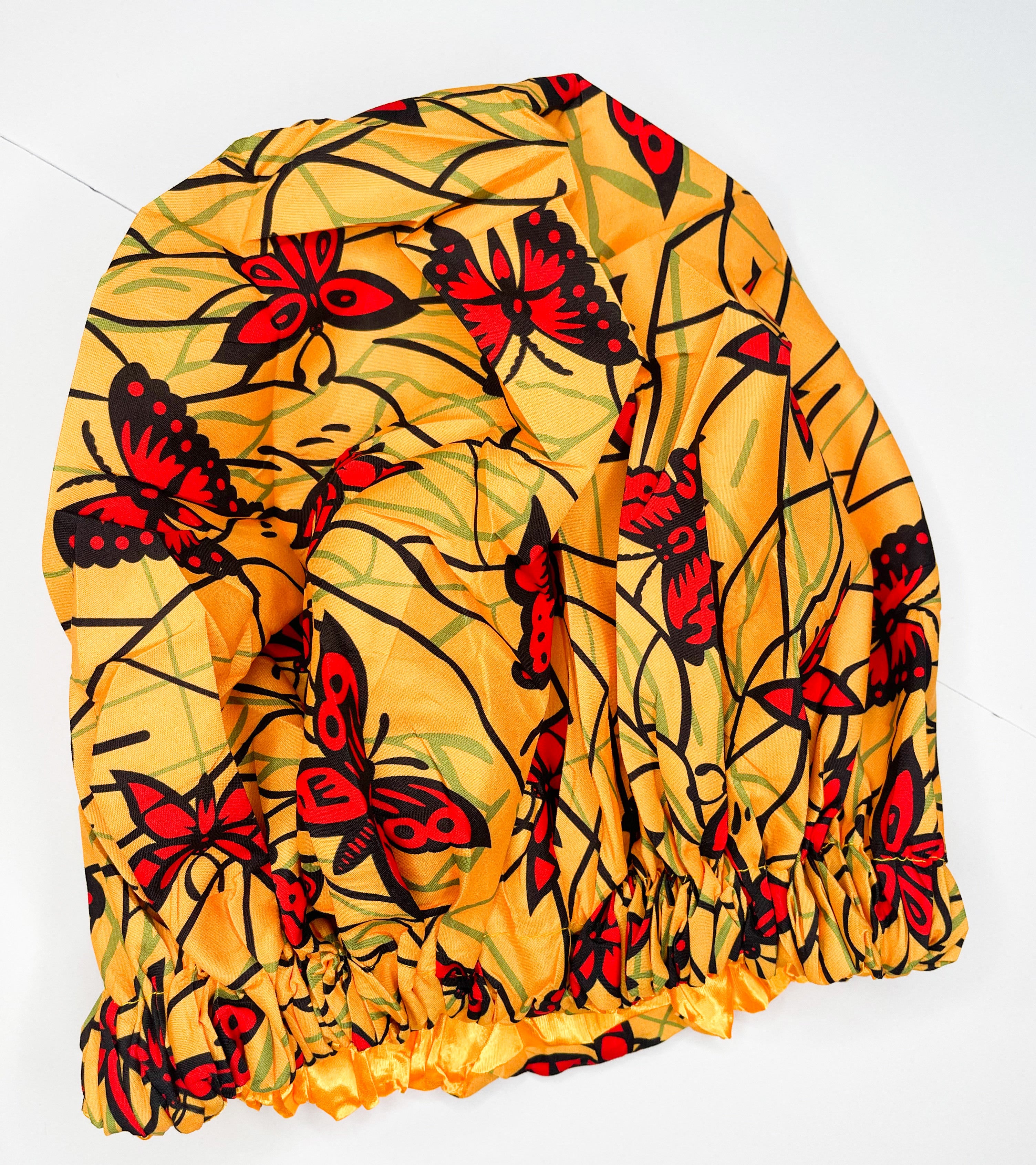 Butterfly Yellow Satin Ankara Bonnet