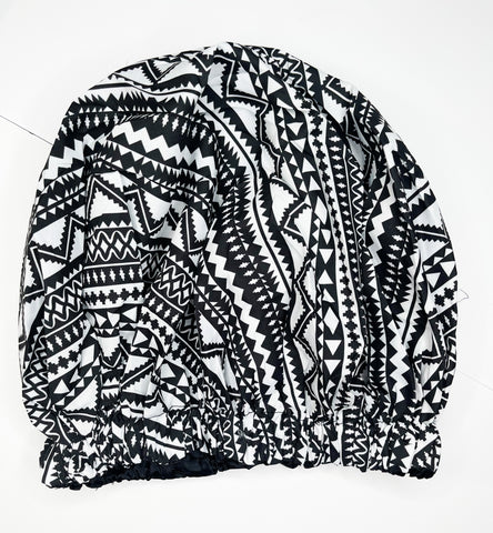 Black & White Ankara Satin Bonnet