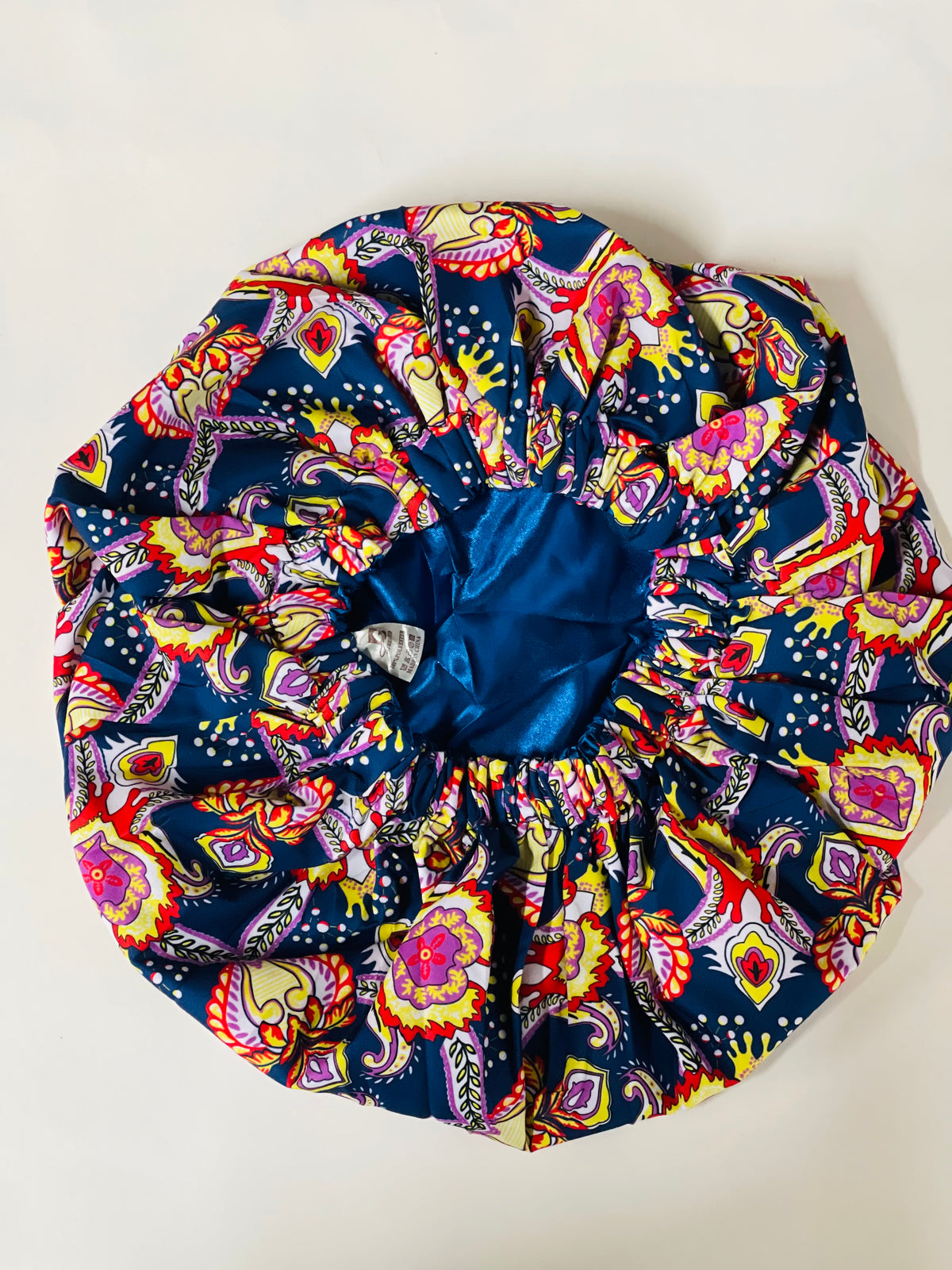 Navy Blue Satin Ankara Bonnet