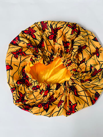 Butterfly Yellow Satin Ankara Bonnet
