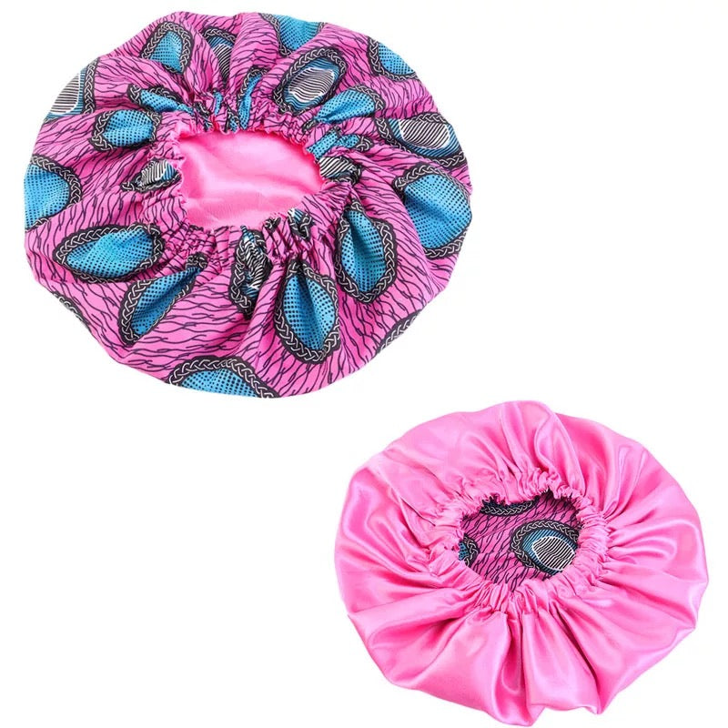 Pink/blue Satin Hair Bonnet