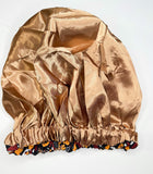 Brown & Beige Satin Ankara Bonnet