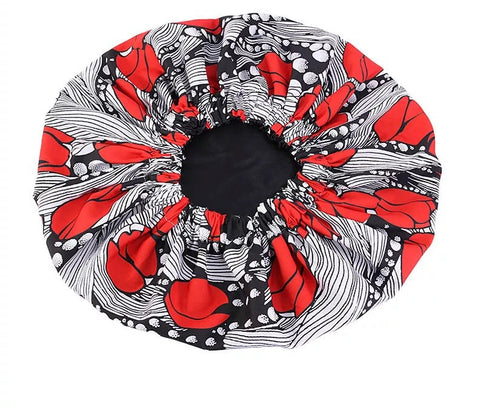 Black Red White  Satin Ankara Bonnet